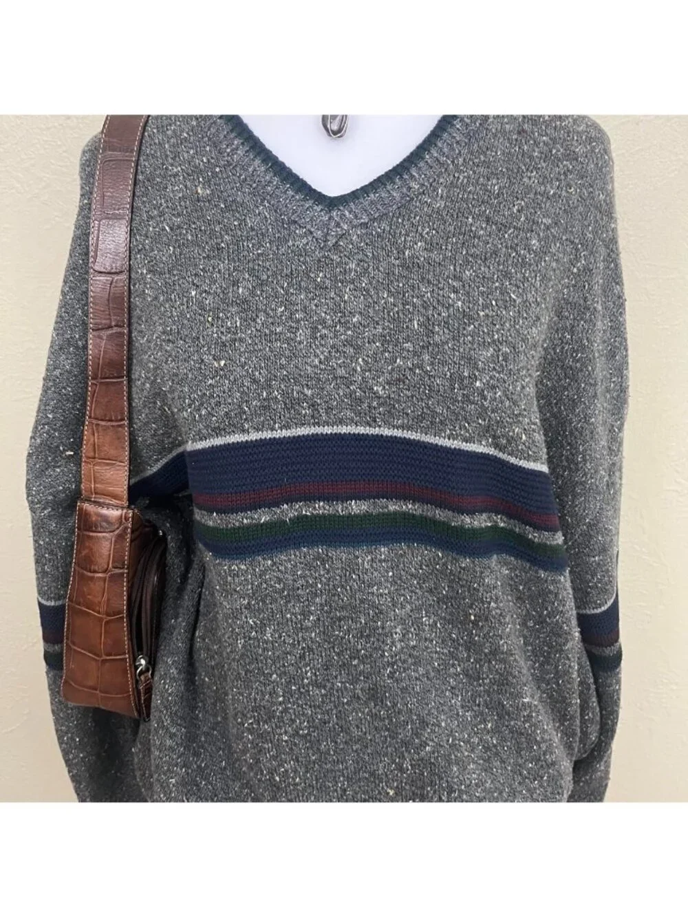 90s gray striped preppy indie skater sweater